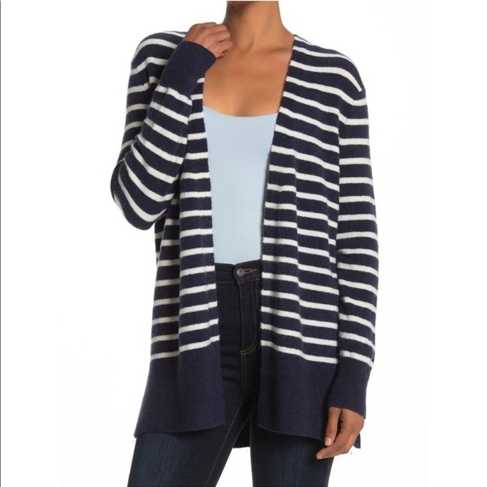 Madewell Walker Cozy Alpaca Navy and White Striped Open Cardigan Sweater